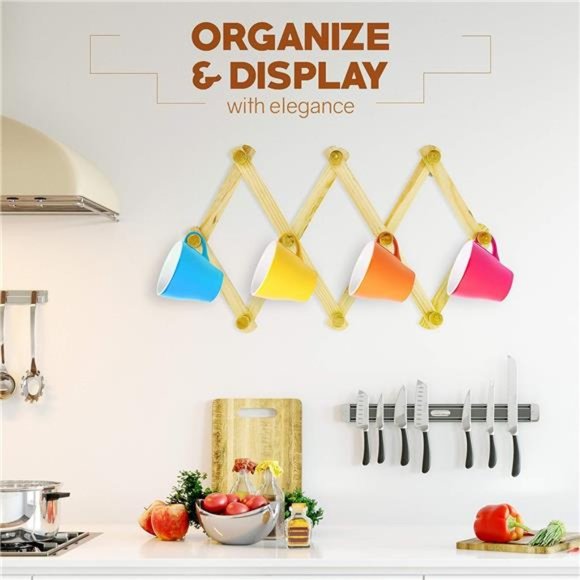 Set of 3 Accordion Style Wood Expandable Wall Rack for Hat, Cap, Belt, Umbrella - Picture 6 of 7